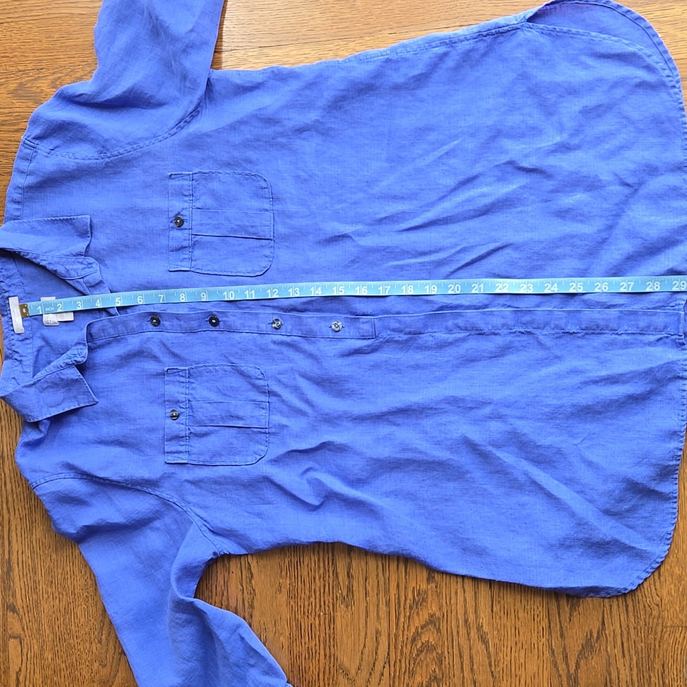 Chico's Linen Blue Button-Up Shirt Tunic Beach Cover 3/4 sleeve, Size 12 - Picture 8 of 8